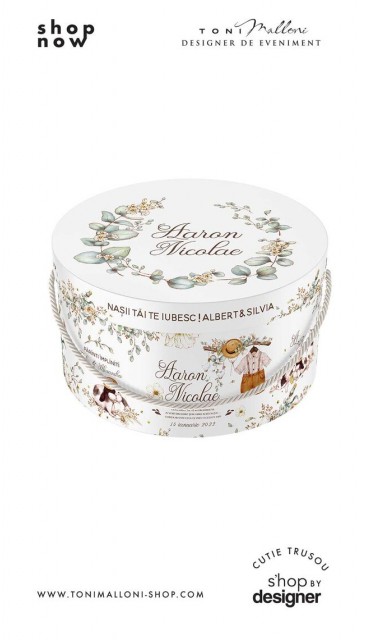 Cutie trusou botez alba rotunda retro Rabbit Sage White 2